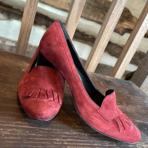 Vera Gomma Rafaella Italy  Burgundy Heeled Loafers 35/4.5 - Picture 1 of 8